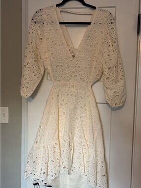 Express Cream Eyelet V-Neck Mini Dress